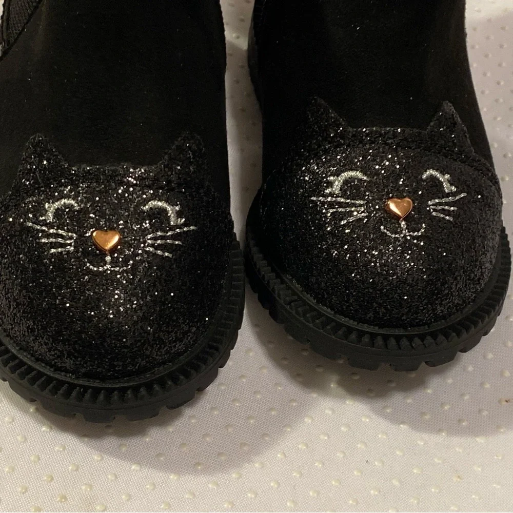 Wonder Nation Shoes Girls Size 5 Black‎ Side Zip New With Tags Cat Print